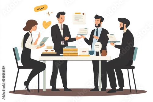 Team collaboration meeting office digital illustration professional environment group discussion productivity focus