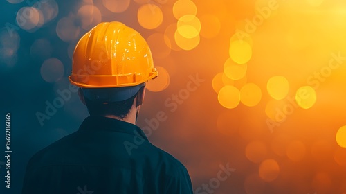 Construction Worker in Hard Hat Looking Towards Bright Future