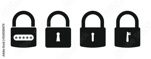 Security Lock Icons Vector — Padlock, Password, Keyhole, Privacy

