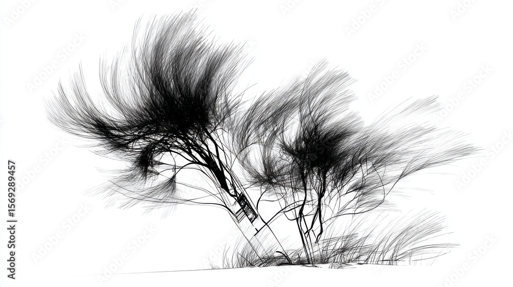 Fototapeta premium Black and White Digital Art: Abstract Lines of Wind in Trees