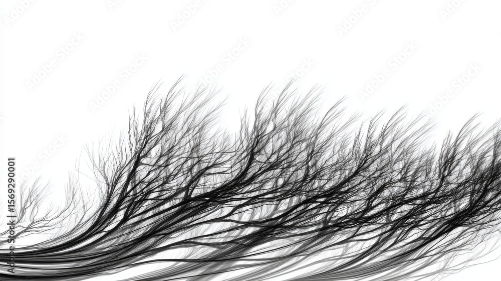Obraz premium Black and White Digital Art: Abstract Lines of Wind in Trees