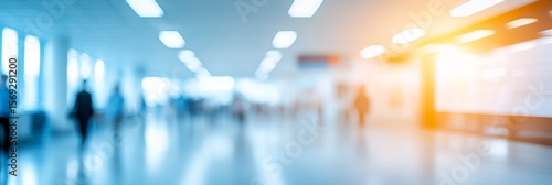 Wallpaper Mural Illuminated Corridor with Blurred Figures Moving in a Modern Commercial Hall Interior Design Torontodigital.ca