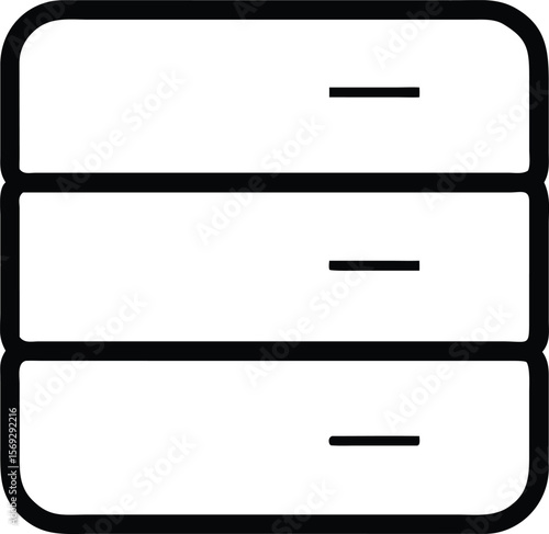 Simple black outline icon of a three drawer filing cabinet on a white background