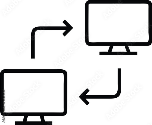 Two computers exchanging data with arrows indicating a bidirectional connection