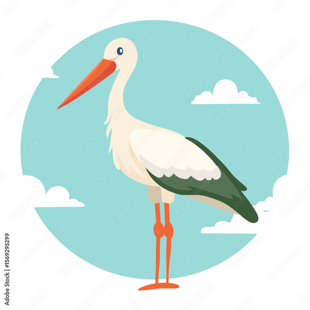 Fototapeta premium Stork Illustration in a Circle