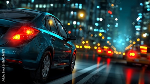 Wallpaper Mural Night City Drive with Car, Urban Traffic, and Lights. Torontodigital.ca