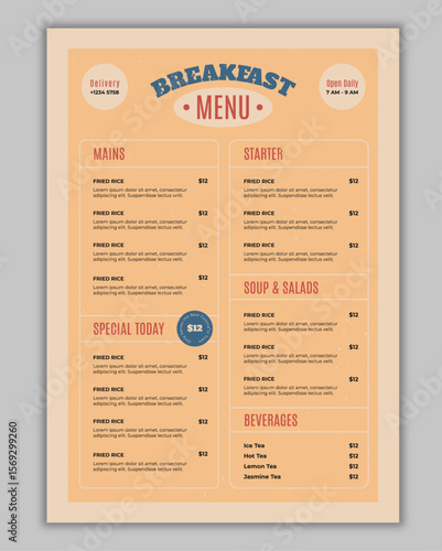 Elegant Food Menu Template, Restaurant cafe menu, template design, Set A4 menu editable vector format