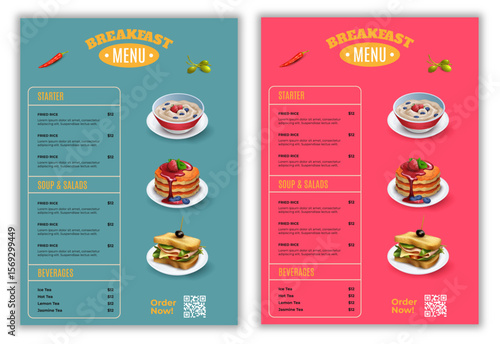Elegant Food Menu Template, Restaurant cafe menu, template design, Set A4 menu editable vector format