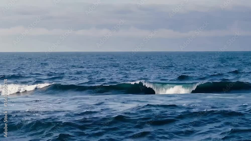 Pure Ocean Water and Stormy Waves in Slow Motion with Sunlight Reflections on Deep Blue Sea Pure Ocean Water and Stormy Waves in Slow Motion with Sunlight Reflections on Deep Blue Sea