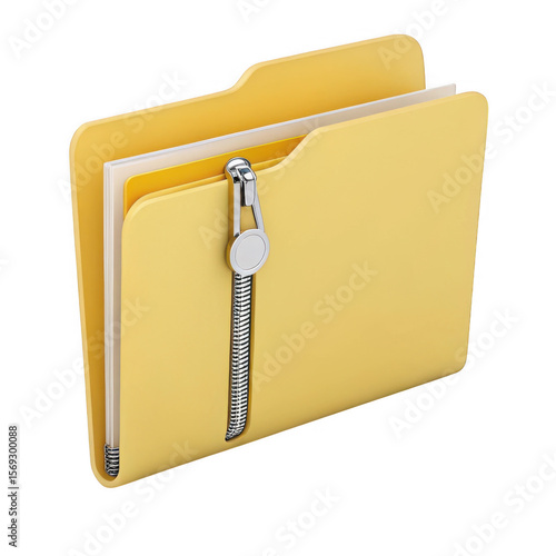 3d yellow folder with zipper isolated on transparent background