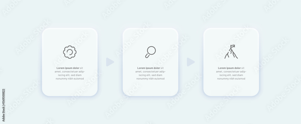 Obraz premium The infographic consists of 3 stages. Startup, achieving success. Modern infographics in the neomorphism style for presentations, websites, and brochures.
