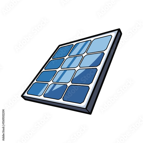 Tilted Solar Panel Facing Yellow Sun for Eco Energy Illustration