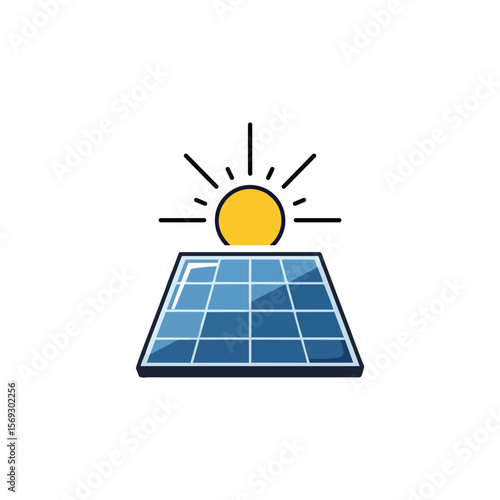 "Tilted Solar Panel Facing Sun Icon for Sustainable Energy Illustration