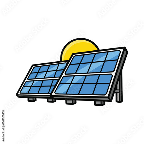 Two Solar Panels Facing Sun for Clean Renewable Energy Illustration