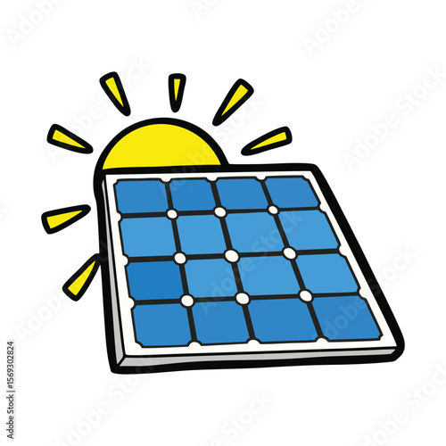 Cartoon Solar Panel with Sun Icon for Clean Energy Branding