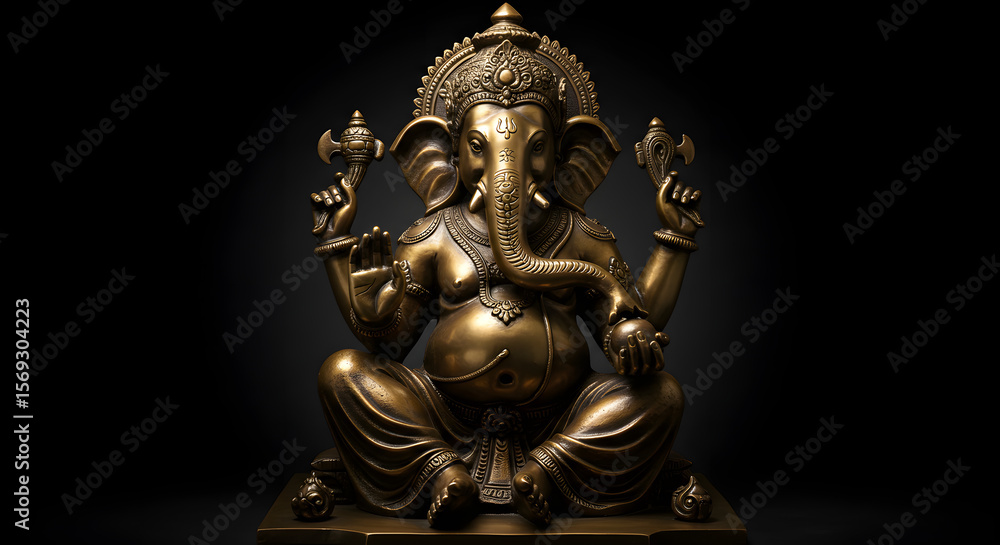 Indian Ganesha Statue with Golden Ornaments and Traditional Detail Indian Ganesha Statue with Golden Ornaments and Traditional Detail