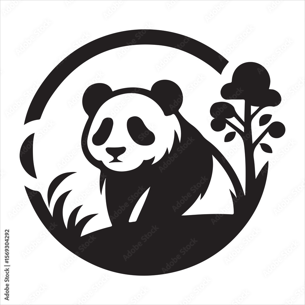 Obraz premium Panda silhouette vector on a white background