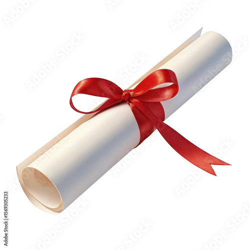 3d rolled diploma with red ribbon isolated on transparent background