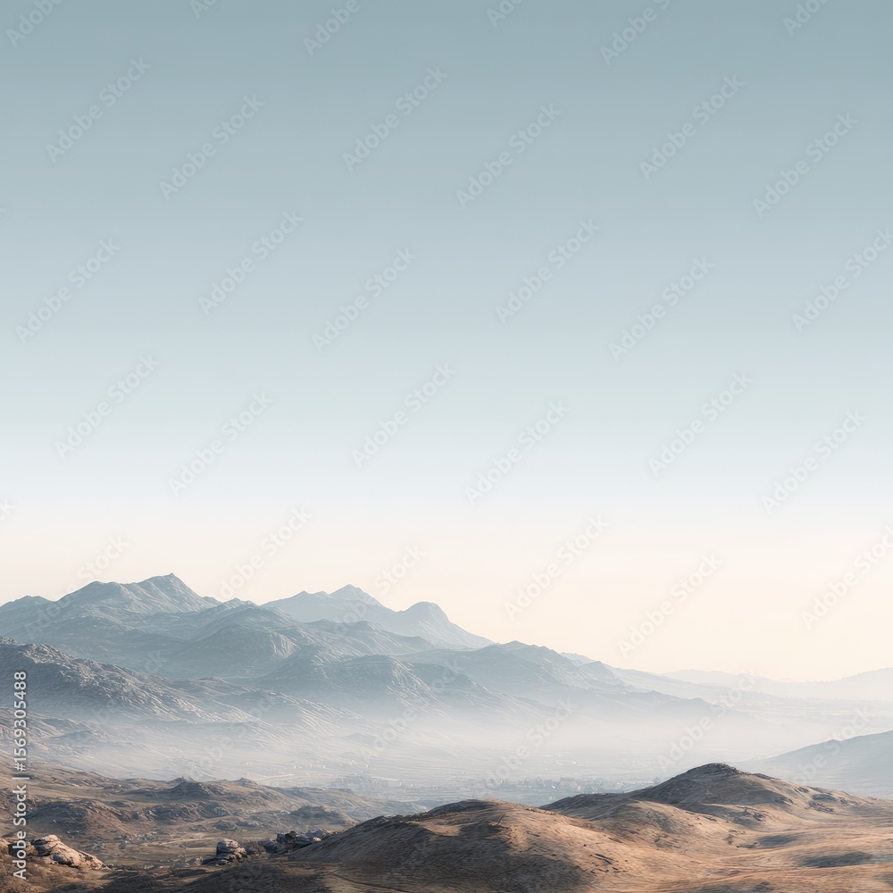 Obraz premium Mountain range, hazy, pale sky
