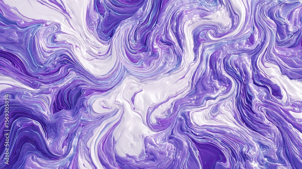 Vibrant purple and white abstract fluid swirl texture with glossy marbled surface and wavy paint strokes Vibrant purple and white abstract fluid swirl texture with glossy marbled surface and wavy paint strokes