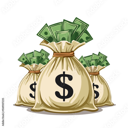 Cartoon illustration of three bags of money