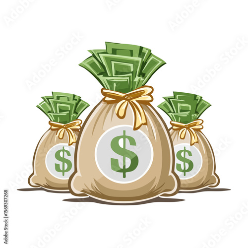 Three Money Bags with Dollar Sign