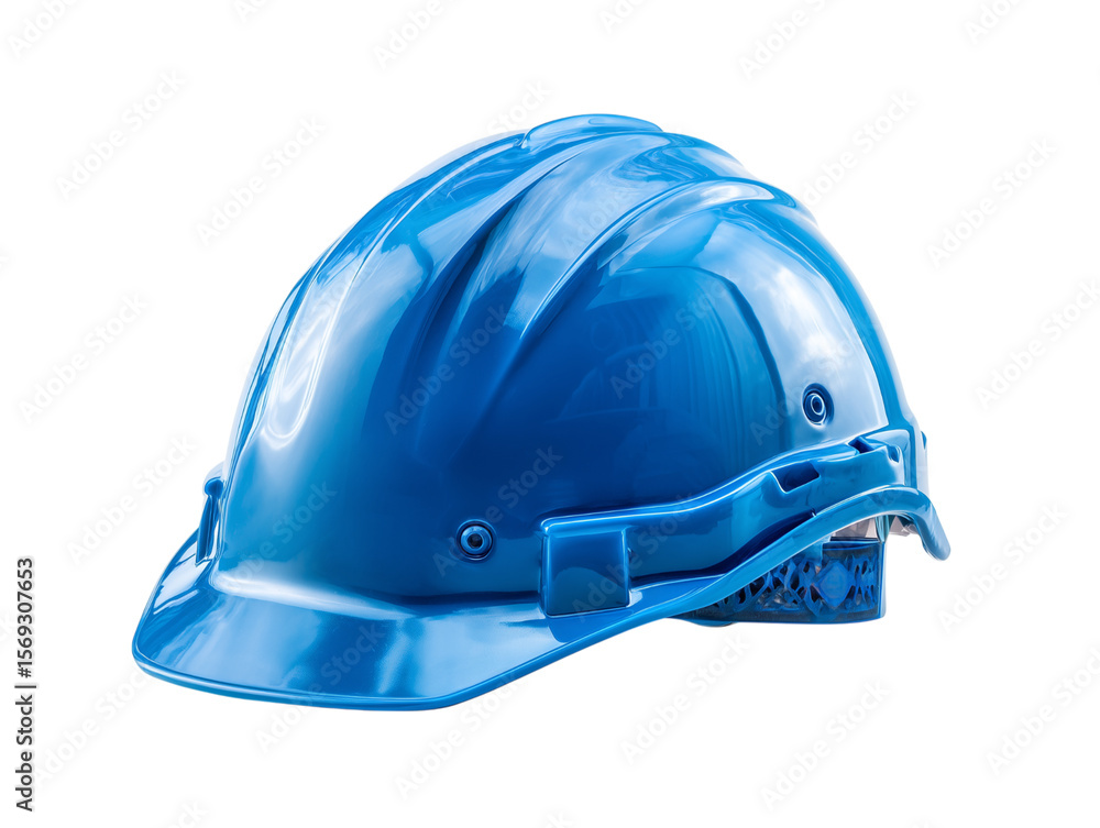 Fototapeta premium A close-up view of a pristine blue hard hat, isolated on a white background