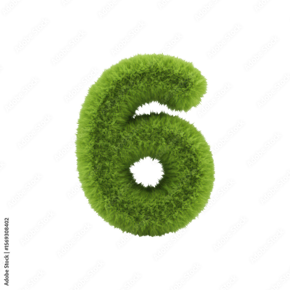 Green Grass Number Six 3D Rendering Isolated on Black Background Green Grass Number Six 3D Rendering Isolated on Black Background