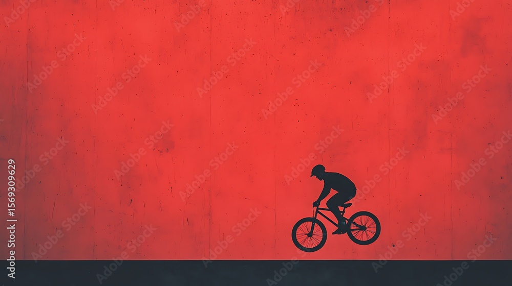 Fototapeta premium BMX Rider Silhouette Jumping on Red Wall