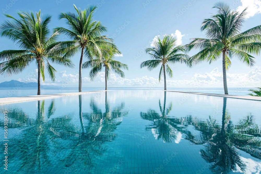 Fototapeta premium Calm Lagoon Reflecting Palm Trees