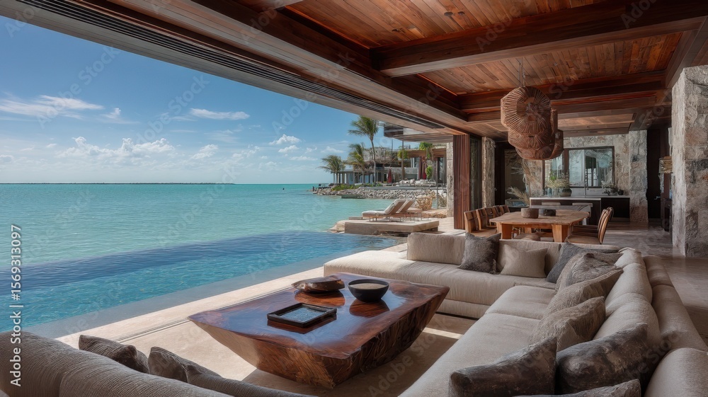 Fototapeta premium Luxury Beach Villa Infinity Pool Ocean View