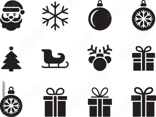 Holiday Decorations Icon Set | Black Silhouette Clipart

