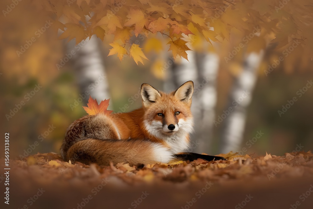 Obraz premium Red fox sitting in nature showing its red fur and wild animal features