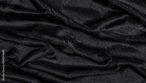 Black Soft Fur Texture. Wrinkle Surface. Background. Wallpaper.