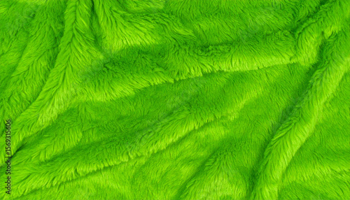 Neon Green Soft Fur Texture. Wrinkle Surface. Background. Wallpaper.