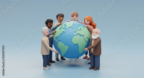 Diverse Group of People Holding Globe Together for Malala Day, Global Unity and Education Illustration