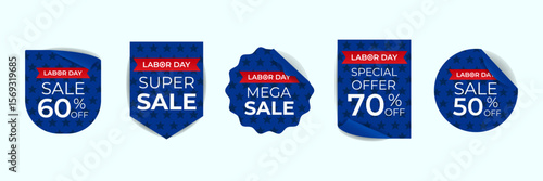 Vector set of sticker templates for shopping, sales, special offers for labor day of the United States of America.