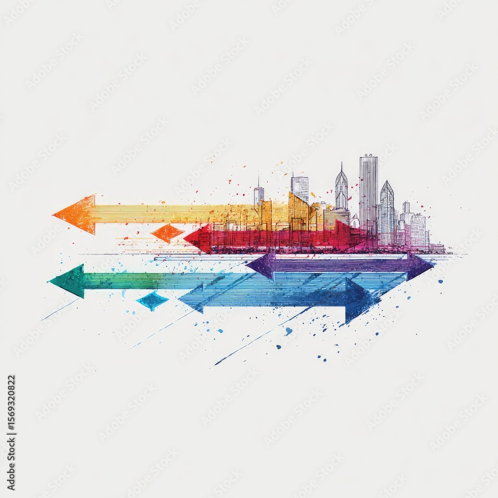 Obraz premium Abstract cityscape with vibrant arrows