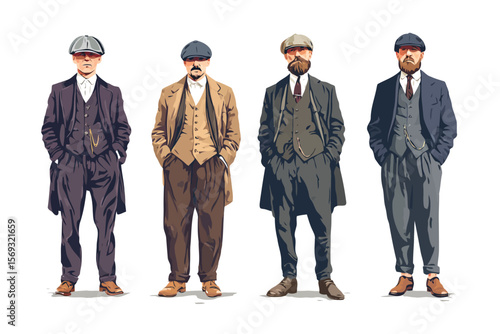Gangster style group of men isolated illustration
