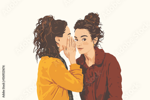 Girl whispering into other girls ear isolated