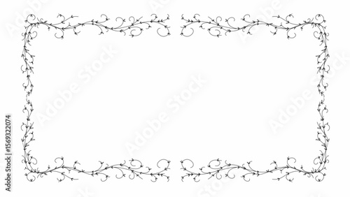 Floral frame vector with hand drawn swirls and vines isolated on white, perfect for invitations, greeting cards, or decorative vintage borders 