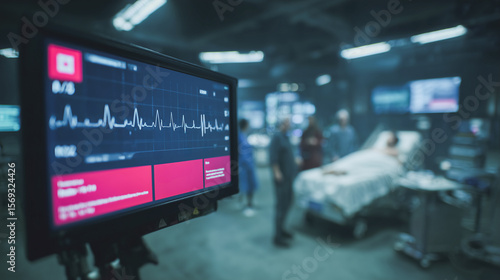 Wallpaper Mural Medical Monitor: A close-up shot showcases a medical monitor displaying a patient's vital signs in an intensive care unit, with a subtle focus on the technical details, the monitor. Torontodigital.ca