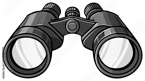 Vector image of isolated gray binoculars with a black background, illustration, searching and spying concept