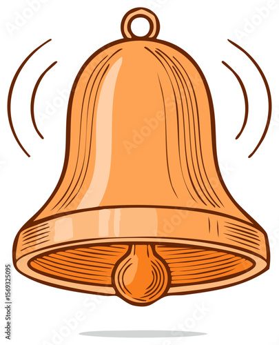 Vibrant Cartoon Bell Icon Ringing Out Loud, Isolated Clip Art for Notifications and Alerts