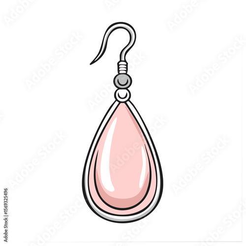 Elegant pink teardrop earring with silver hook and beads, jewelry design on a transparent background