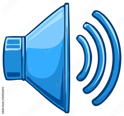 Vector Illustration of a Light Blue Speaker Icon with Sound Waves, Ideal for Notification Alerts and Audio Messages