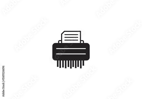 Black paper shredder icon on white background secure data destruction
