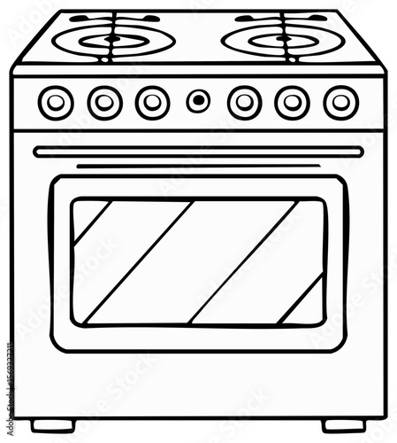 Stylized kitchen range outline, oven with stovetop burners, ideal for cooking and appliance diagrams, vector illustration.
