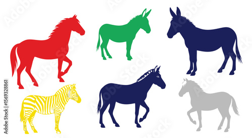 Vector colorful horse donkey zebra silhouette vector illustration equestrian animal art design graphic drawing 100