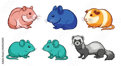 Vector cute cartoon rodents and ferret illustration for pet lovers and animal illustration enthusiasts design art